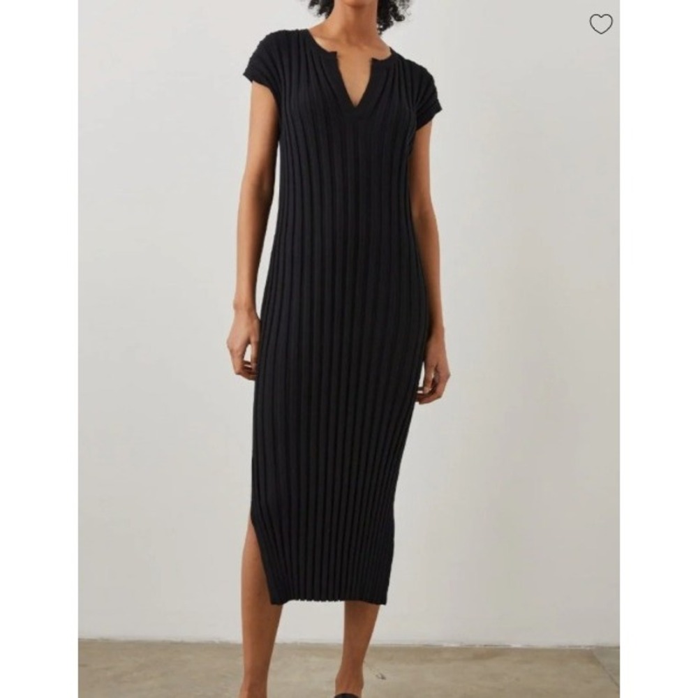 Rails Ashley‎ Midi Dress Womens Large Black Ribbed V-Neck Slit 852B-142B